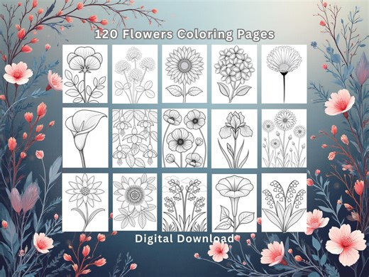 Floral Coloring Pages Bundle – 120 Unique Flower Designs (A4 PDF) - Etsy Australia
