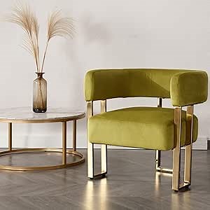 Green Velvet Accent Chair, Modern Barrel Living Room Chair with Gold Metal Legs Upholstered Lounge Chair Single Sofa for Living Room Bedroom Waiting Room Reading Room Cafe, Green