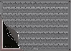 Silicone Stove Top Cover for Electric Stove 28''x20'', Extra Large Dish Drying Mat, 28 x 20 Trivet Mat for Hot Pot, Silicone Stove Top Protector -Grey