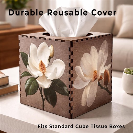 Magnolia Floral Wood Tissue Box Cover, Farmhouse Rustic Decor & Gift - Etsy