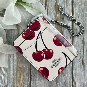 Coach Zip Card Case With Cherry Print Wallet Bag Purse