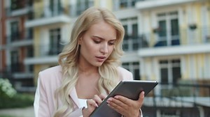 Woman using tablet for work outside | Free Stock Video Footage