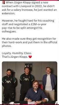 Klopp took a Liverpool contract extension in 2022 without seeking a pay rise.
