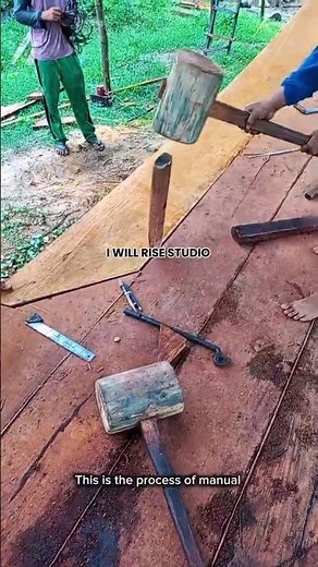 Traditional Wood Splitting Process Using Wedge and Sledgehammer | Manual Timber Work