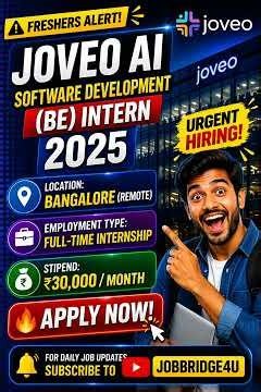 Joveo AI Internship 2025 🔥 Software Developer Intern | ₹30K Stipend Remote Job | Freshers Apply Now!