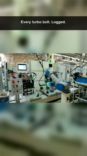 Every bolt torque-logged — a cobot tightens turbochargers, zero missed.
