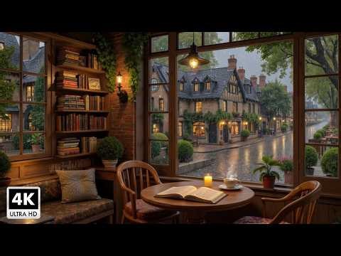 Cozy Coffee Shop on a Rainy Day ~ Jazz Piano Music And Gentle Rain Sounds To Relieve Stress