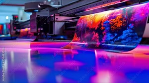 Operating Large Inkjet Printer Producing High-Quality Prints. Concept Large format printing, Inkjet technology, Printing process, High-quality output, Operating procedures