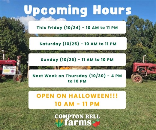 🎃 𝐌𝐨𝐫𝐞 𝐅𝐚𝐥𝐥 𝐅𝐮𝐧 𝐀𝐰𝐚𝐢𝐭𝐬! 👻 There’s still time to pack in all the fall fun (and maybe a few frights!) before the season slips away! 🌽🍂 We’ll be open on 𝐇𝐚𝐥𝐥𝐨𝐰𝐞𝐞𝐧 𝐬𝐭𝐚𝐫𝐭𝐢𝐧𝐠 𝐚𝐭 𝟏𝟎 𝐀𝐌, so come spend the day with us, enjoy the farm, and celebrate in true Halloween style! 🧙‍♀️🧛‍♂️🦸‍♀️ Come dressed in your 𝐜𝐨𝐬𝐭𝐮𝐦𝐞𝐬—we love seeing your creativity, and it makes the day even more fun! 💛 There’s something for everyone: 🛝 MEGA Slides 🚜 Grain Train & Co