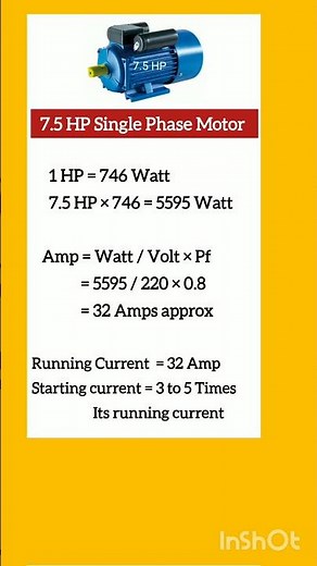 Single phase motor amps calculation #singlephasemotor #1phasemotor #currentcalculation