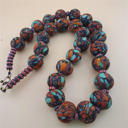 Vintage Venetian Style Millefiori Glass & Chevron Glass Beads Necklace 24 Inches - Etsy Australia