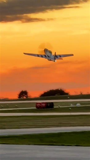 Lee Lauderback in his TF-51D Mustang “Crazy Horse II” lifts off into a Fiery Sunset over Batavia NY! The TF-51 is the dual seat/control variant of the P-51 Mustang easily identifiable by the larger tail. Still a beautiful machine! #p51 #tf51 #airshow #batavia #mustang #beautiful #sunsetlovers #aviationlovers | Ryan Tykosh Photography