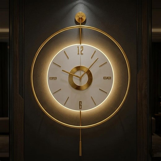 Large Gold LED Wall Clock With Pendulum – Modern Scandinavian Luxury Metal Clock – Silent Quartz, Battery Operated Statement Wall Decor - Etsy