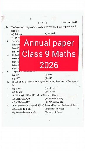 Class 9 Maths Final Paper 2026 🔥 | CBSE Annual Exam Question Paper