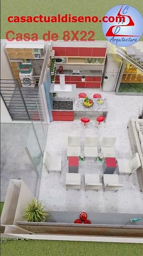 Plano de casa moderna de dos pisos de 8X22 #arquitectura #casasecologicas #casa