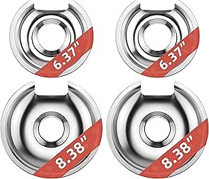 Burner Drip Pans for Electric Stove 715877 and 715878 Chrome Drip Pan 2 X 6" and 2 X 8" Compatible for Cooktop Replacement Parts by MIFLUS