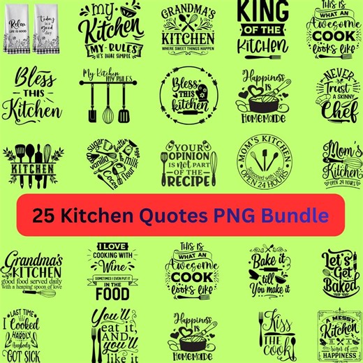 Kitchen Quotes PNG Bundle, Cooking SVG Designs, Chef Typography Clipart (digital Download) - Etsy
