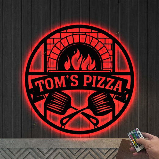 Custom Pizza Metal Sign With LED Light, Personalized Pizza Kitchen Decor - Etsy