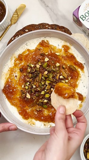 Moments that altered our brain chemistry: trying this Boursin and fig jam dip for the first time. 🤯❤️ Inspired by: @lex_nicoleta Boursin and Fig Dip Recipe: - 2 Boursin pucks (any flavor works) -fig jam -chopped pistachios -hot honey Spread your Boursin with a spoon in the bottom of your favorite dish, layer the fig jam, top with chopped pistachios, and drizzle honey on top. Enjoy with some crackers! | Boursin Cheese