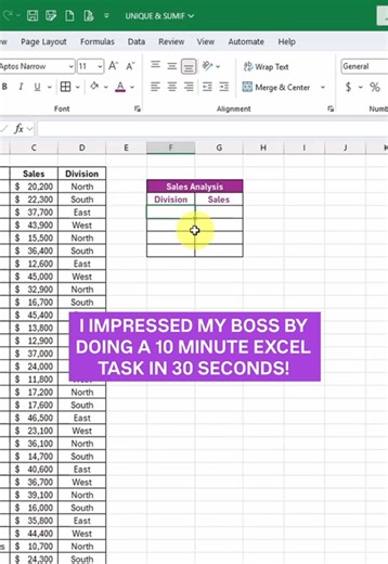 UNIQUE & SUMIF 🙌 #excel #exceltips