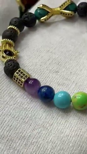 High Quality Ancient yantra 7 Chakra Bracelet with Micro Setting Black zircon Metal Beads #Short