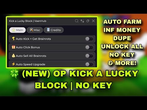 🍀 (NEW) OP Kick A Lucky Block Script | Auto Farm, Dupe, Inf Money, Unlock All & More (No Key)