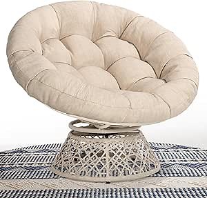 Bme 40" Ergonomic Wicker Papasan Chair with Soft Thick Density Fabric Cushion, High Capacity Steel Frame, 360 Degree Swivel for Living, Bedroom, Reading Room, Lounge