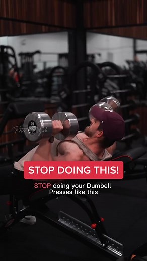 Dumbbell Chest Press - Stop Converging and banging the weights off each other when pressing. 1. You lose tension, 2. You also run the risk of form degradation, loss of control and stability when pressing. Instead keep your hands slightly outside elbows. Focus on bringing biceps together. - #gymtiktok #GymTok #chestworkout #chestpress #gymtips #Fitness | Petermiljak