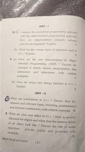 #nep MSc computer science 2025 paper OBJect oriented Programming using C++