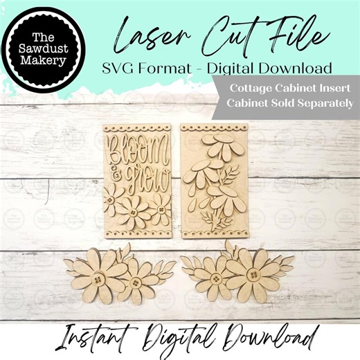 Add-on Daisy Cottage Cabinet Insert SVG | Laser Cut File | Cottage Cabinet Shelf Sitter | Seasonal Insert | Interchangeable Decor - Etsy Australia