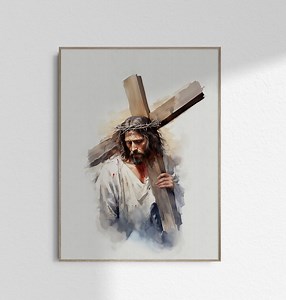 Jesus Carrying Cross Crucifixion of Jesus With Cross and Christ Painting Christian Bible Wall Art Print Poster Printable DIGITAL DOWNLOAD - Etsy