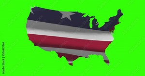 USA United States country shape outline on green screen with national flag waving animation