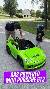 The world’s fastest mini porsche 911 GT3 power wheel built by @teter_built that reaches speeds up to 40 mph. The body was cut to be able to fit on a go-kart frame and painted Porsche’s lizard green. Alex customized the electric go-kart chassis and added a 6.5HP gas engine that is normally used for pressure washers #porsche #gt3 #porsche911 #lizardgreen #porschegt3 #fastkidsclub | FAST KIDS CLUB