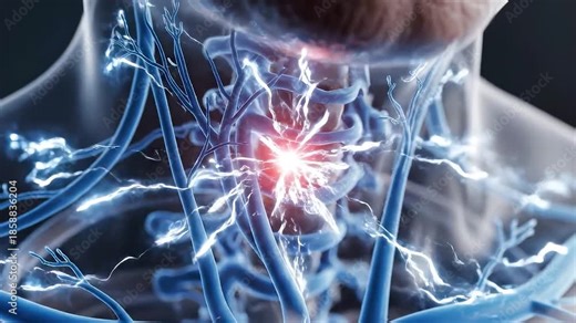 Human Chest Anatomy with Glowing Cardiac Signal and Neural Pathways Showing Heart Activity, Circulatory Flow, and Medical Diagnostic Insight