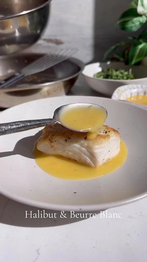 Halibut & Beurre Blanc…one of my favorite combos of all time! What other recipes do you want to see? Ingredients: * 2 halibut filets (6-8 oz). * 1 small shallot (brunoise). * 1/3 cup dry white wine. * 2.5 tbsp white wine vinegar. * 1/2 tsp honey. * 8 tbsp cold butter. * Black pepper to taste. * Salt to taste. * Micro arugula. Directions: 1. Preheat a pan on high for 2 min. Add in some olive oil and after 30 sec add in your salted fish. Sear on medium high for 4-5 min, flip over. Sear for 1-2 min