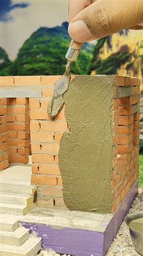 Mini Bricks House Front Elevation Plaster #diy #youtubeshorts #shortvideo