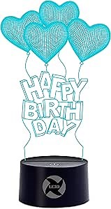 3D Optical Illusion Night Light - 7 LED Color Changing Lamp - Cool Soft Light Safe for Kids - Creates Great Dreams - Happy Bday Balloons