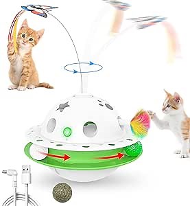 3-in-1 Smart Cat Toys Automatic Keep Cats Busy Fluttering Butterfly Interactive Cat Toy with 2 USB Powered Supplies, Catnip Ball Random Moving Ambush Feather Kitten Toys for Indoor