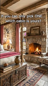 If you could choose ONE cabin bedroom to wake up in tomorrow… which one feels like your kind of peace? 🛏️✨ A – Romantic stone fireplace suite Soft candlelight, warm stone walls, and a crackling fire right beside the bed. This room feels timeless and intimate — like slow evenings, deep rest, and that comforting “everything is okay now” feeling. B – Cottage morning calm Bright, clean, and filled with gentle light. Fresh sheets, floral touches, and a peaceful view outside the window — perfect for 