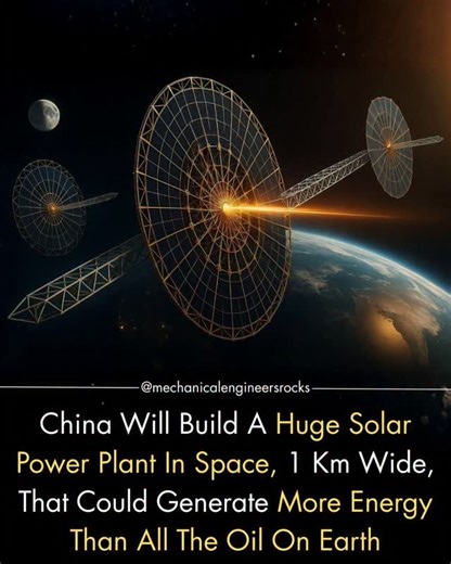 Tech Hub on Instagram: "China has announced ambitious plans to construct a massive space-based solar power station approximately one kilometer wide, a project that could fundamentally change how humanity generates energy. Unlike ground-based solar farms, a space solar plant would operate above Earth’s atmosphere, allowing it to capture sunlight continuously without interference from clouds, night cycles, or seasonal variations. The concept involves deploying large solar panels in geostationary o