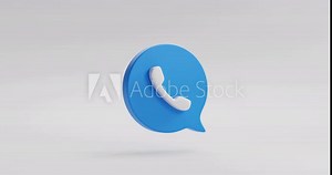 Blue phone icon or contact website mobile symbol isolated on classic communication telephone white background with service support hotline concept. 3D rendering.