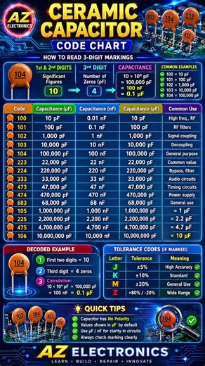 Ceramic Capacitor Code Chart Part 1 | Learn 3-Digit Capacitor Codes (101, 102, 103, 104 & More)