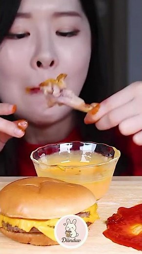 Double Patty Burger, Cheese Sauce With Spicy Chicken 🤤 #mukbang #food #eatingsounds