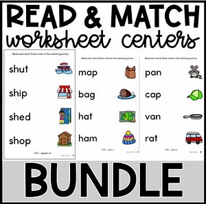 Read and Match Phonics BUNDLE - Short Vowels, Blends, Digraphs, Glued Sounds
