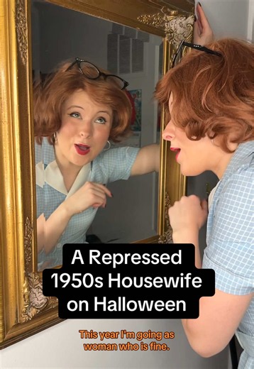 A Repressed 1950s Housewife on Halloween… stay tuned for more!! #skit #halloween #funny #history #historymemes