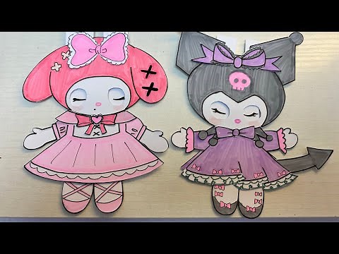 [ paperdiy ] How to make Kuromi and My Melody Movable Paper Doll 🩷💜 Movable Paper Doll Tutorial