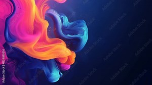 Ink color blend. Paint water drop. Transition reveal effect. Neon pink blue fluid splash on vibrant purple fume texture creative abstract background shot Stock Video