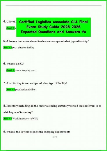 Certified Logistics Associate CLA Final Exam Study Guide 2025 2026 Expected Questions and Answers Ve