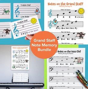 Piano Notes Memory Aid: Treble & Bass Clef Flashcards and Worksheets
