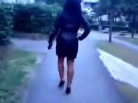 Hot Drunk Girl in High Heels and Leather Stumbles Home After a Nightout at the Club